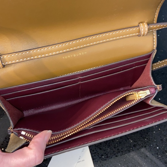 Tory Burch T Monogram Jacquard Wallet Crossbody Clutch Fanny Pack Hazelnut EUC - Picture 12 of 15